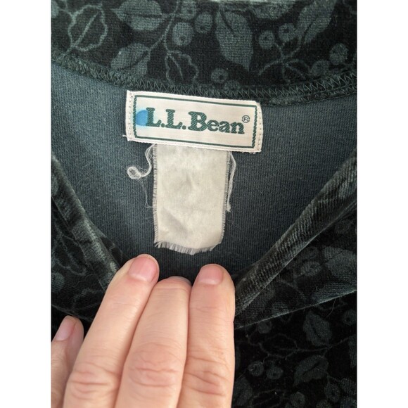 Vtg LL Bean Velour Dress Maxi Holly Print Christmas Cottagecore Whimsigoth L - Picture 3 of 9